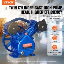 VEVOR Air Compressor Pump Head 3HP 6.25CFM @ 90PSI 2-Cylinder Piston Pump Head