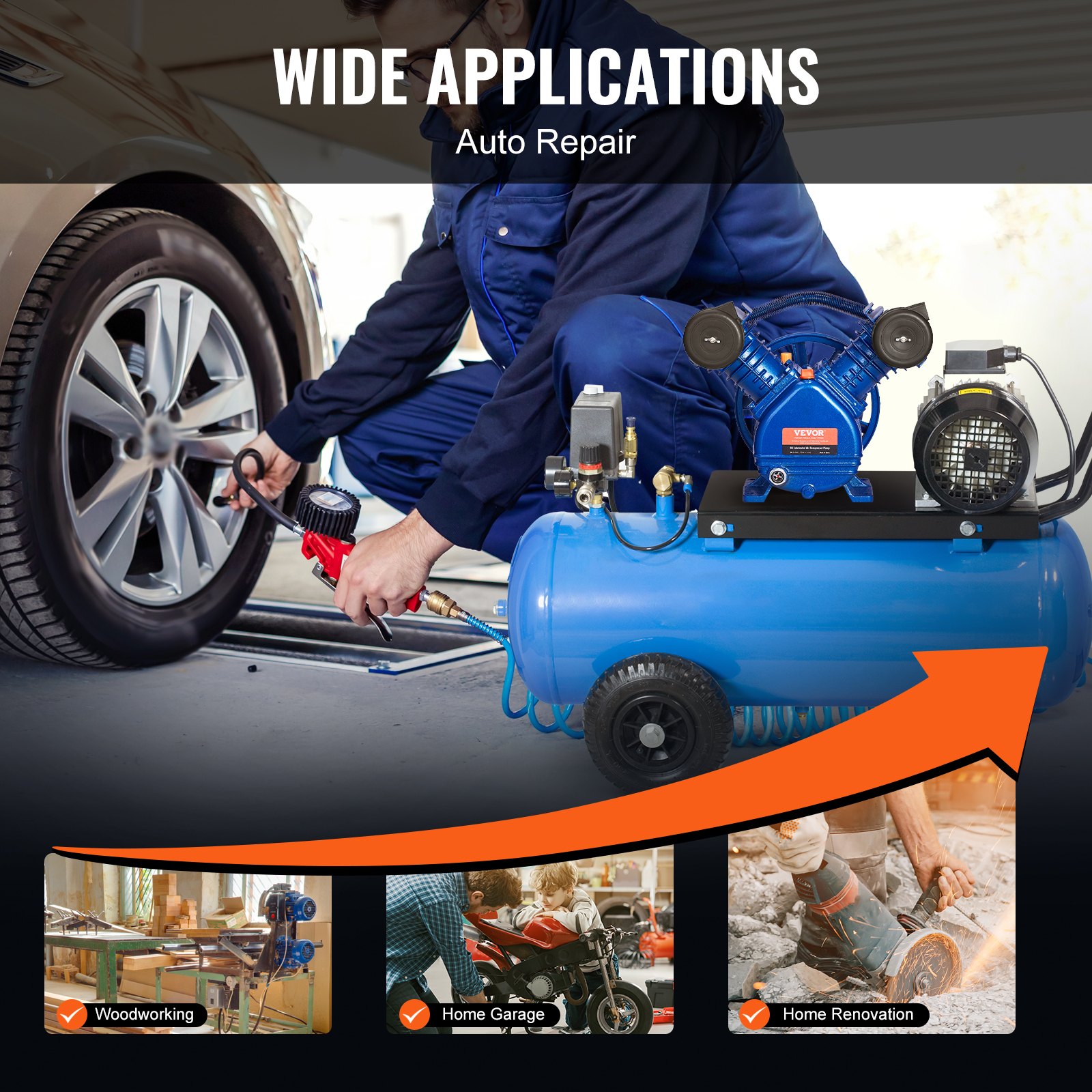 VEVOR Air Compressor Pump Head, 3HP 6.25CFM @ 90PSI, Twin Cylinder Oil Lubricated Air Compressor Piston Pump Head, Single Stage V-Type Cast Iron Air Compressor Pump Replacement with Max. 116PSI Pressure