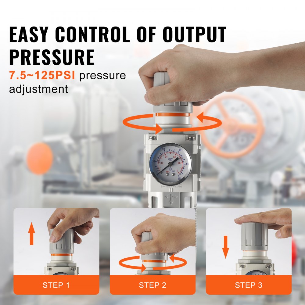 VEVOR Air Compressor Filter Regulator, 1/2" NPT 5μm Air Dryer for Compressor, Single Stage Semi-Auto Air Compressor Water Separator with Brass Filter Element, 7.5-125PSI Pressure Regulator, Poly Bowl