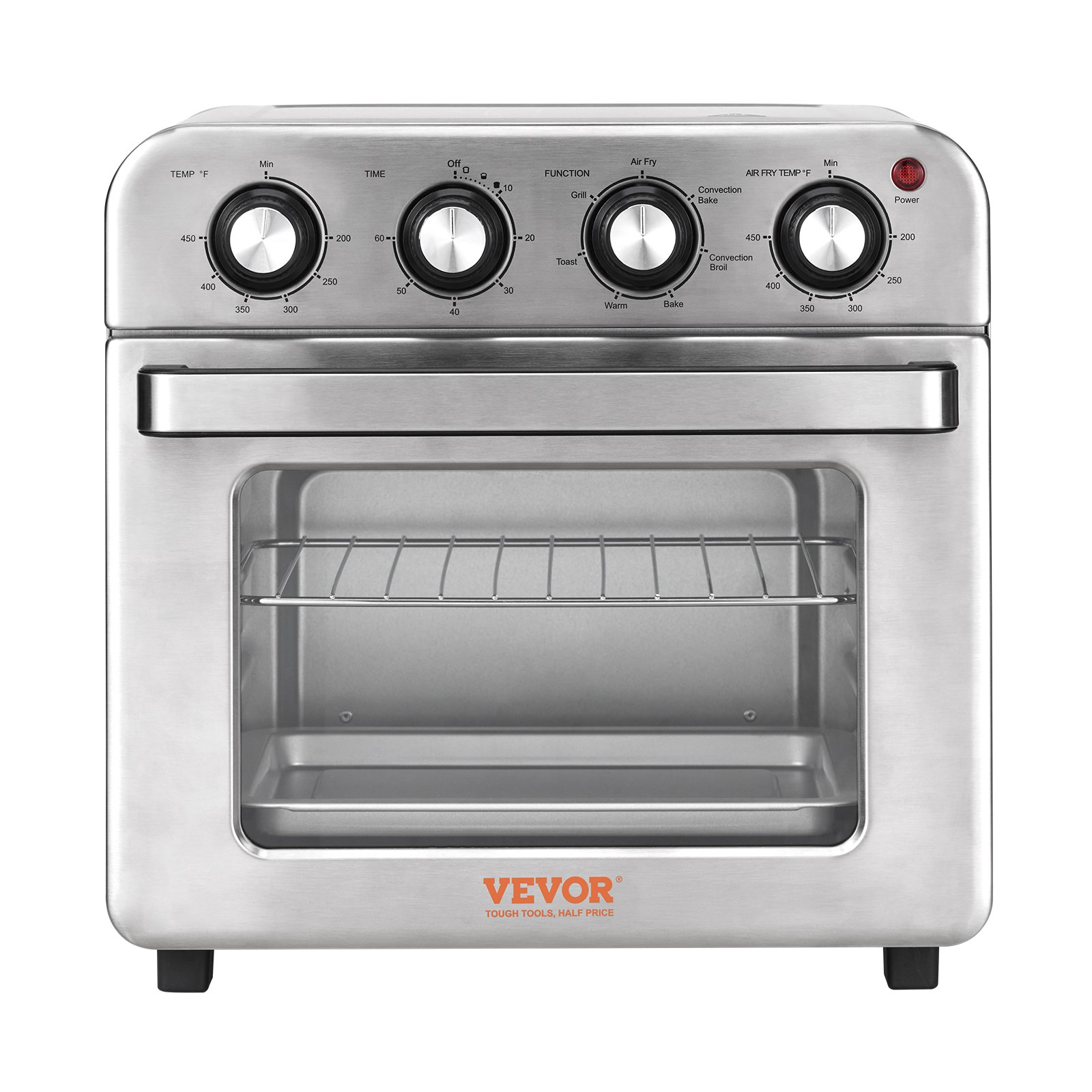 VEVOR 7-IN-1 Air Fryer Toaster Oven, 18L Convection Oven, 1700W Stainless Steel Toaster Ovens Countertop Combo with Grill, Pizza Pan, Gloves, 6 Slices Toast, 12-inch Pizza, Home and Commercial Use