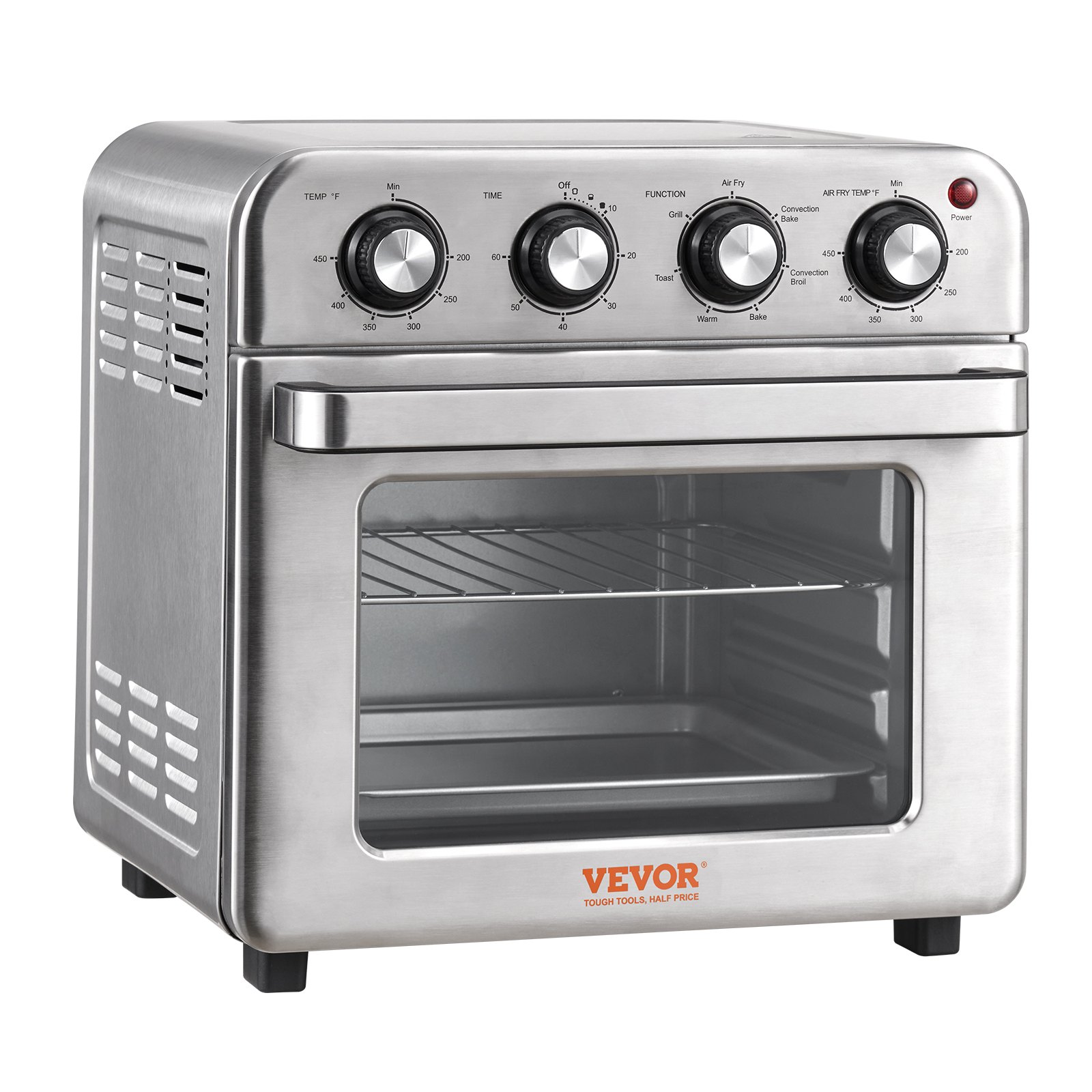 VEVOR 7-IN-1 Air Fryer Toaster Oven, 18L Convection Oven, 1700W Stainless Steel Toaster Ovens Countertop Combo with Grill, Pizza Pan, Gloves, 6 Slices Toast, 12-inch Pizza, Home and Commercial Use