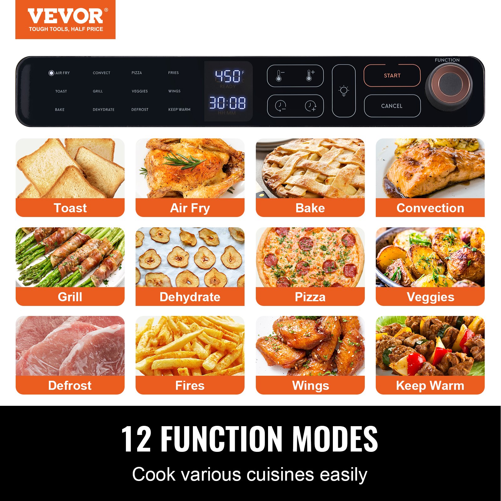12-IN-1 Air Fryer Toaster Oven, 25L Convection Oven, 1700W Stainless Steel Toaster Ovens Countertop Combo with Grill, Pizza Pan, Gloves, 12 Slices Toast, 12-inch Pizza, Home and Commercial Use 12-IN-1 Air Fryer Toaster Oven, 25L Convection Oven, 1700W Stainless Steel Toaster Ovens Countertop Combo with Grill, Pizza Pan, Gloves, 12 Slices Toast, 12-inch Pizza, Home and Commercial Use