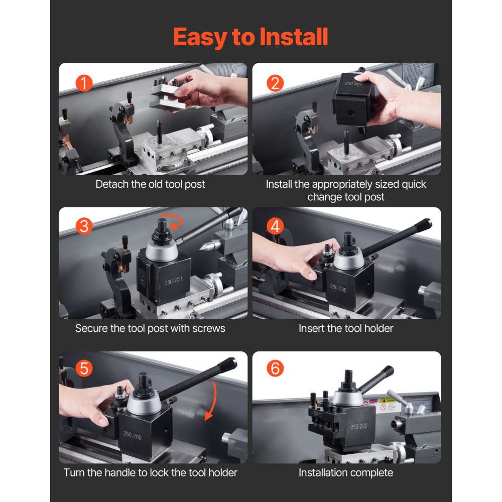 VEVOR Quick Change Tool Post Set, 8 Pcs, Includes Lathe Tool Holders, Piston Type Tool Post with Turning Tool Holder Accessories, for Mini Lathe & Metal Lathe 254-381 mm Swing, Durable Steel Material