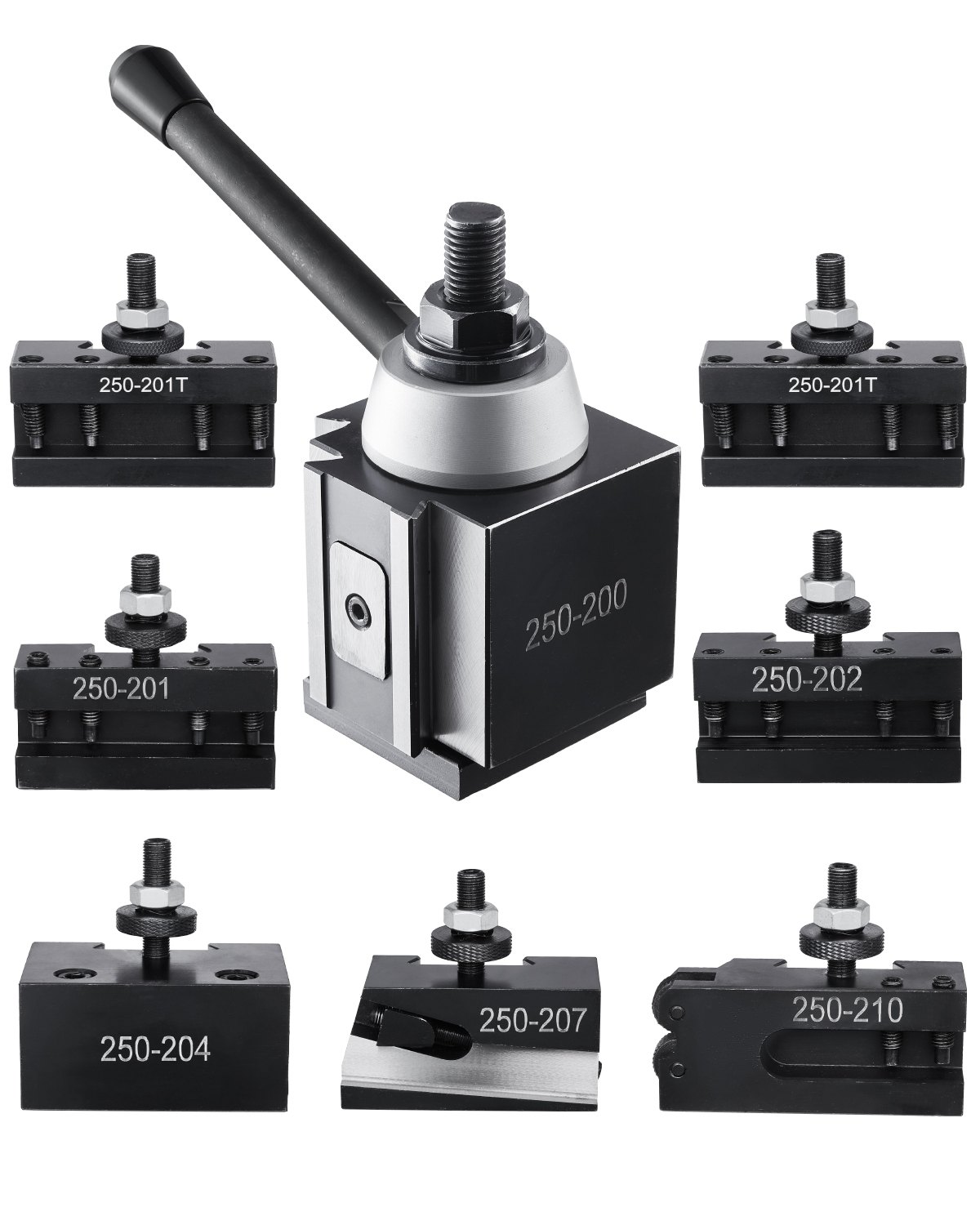VEVOR Quick Change Tool Post Set, 8 Pcs, Includes Lathe Tool Holders, Piston Type Tool Post with Turning Tool Holder Accessories, for Mini Lathe & Metal Lathe 254-381 mm Swing, Durable Steel Material