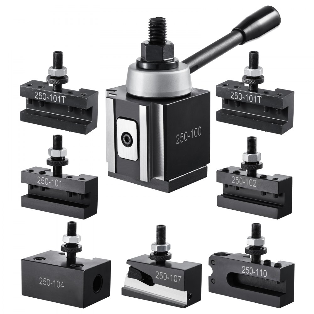 VEVOR Quick Change Tool Post Set, 8 Pcs, Includes Lathe Tool Holders, Wedge Type Tool Post with Turning Tool Holder Accessories, for Mini Lathe & Metal Lathe 152.4-305 mm Swing, Durable Steel Material