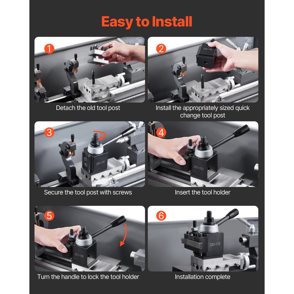 VEVOR Quick Change Tool Post Set, 8 Pcs, Includes Lathe Tool Holders, Wedge Type Tool Post with Turning Tool Holder Accessories, Fit for Mini Lathe & Metal Lathe 152-305 mm(6"-12") Swing, Durable Steel Material