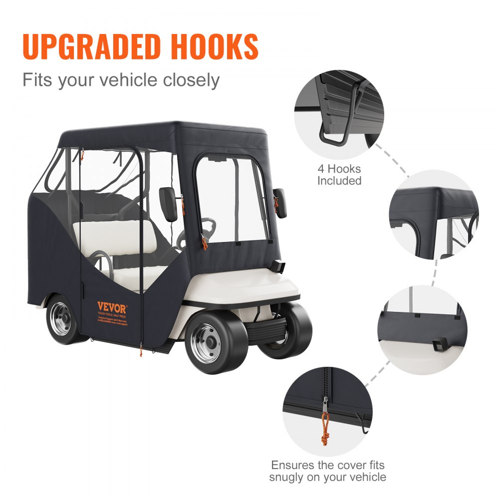 VEVOR Golf Cart Enclosure, Polyester Driving Enclosure, Club Car Covers Suitable for 2-Seater Golf Carts, Sunproof and Dustproof Outdoor Cart Cover