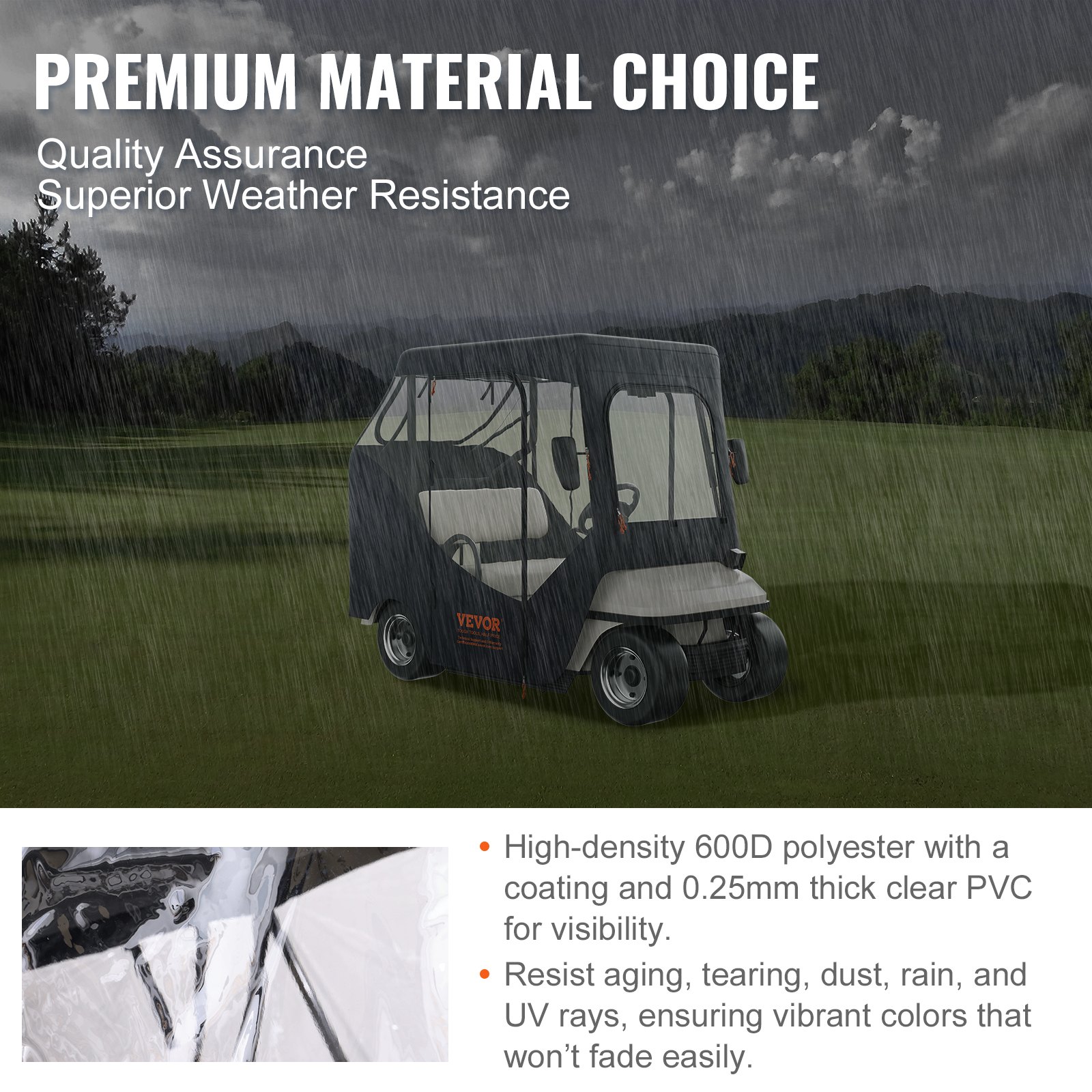 VEVOR Golf Cart Enclosure, Polyester Driving Enclosure, Club Car Covers Suitable for 2-Seater Golf Carts, Sunproof and Dustproof Outdoor Cart Cover