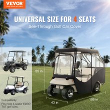 VEVOR Golf Cart Enclosure, 600D Polyester Driving Enclosure with 4-Sided Transparent Windows, 4 Passenger Club Car Covers Universal Fits for Most Brand Carts, Sunproof Dustproof Outdoor Cart Cover