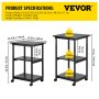 VEVOR Printer Stand, 3 Tiers, Rolling Machine Cart with Adjustable Shelf & Lockable Wheels, Mobile Printer Table for Fax Scanner File Book in Home Office, 18.9 x 15.35 x 30.31 inch, Black
