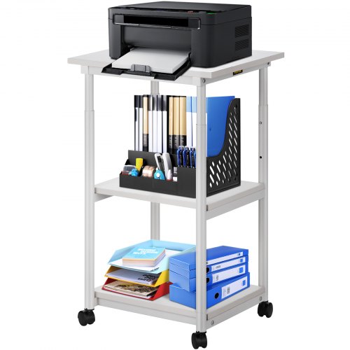 VEVOR Printer Stand Printer Cart 3 Tiers w/ Open Shelves & Lockable Wheels White
