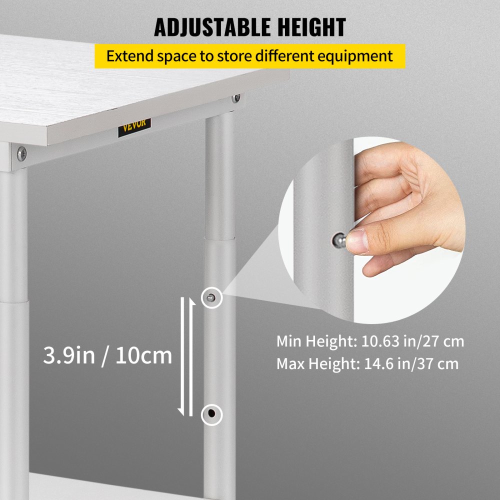 VEVOR Printer Stand, 3 Tiers, Rolling Machine Cart with Adjustable Shelf & Lockable Wheels, Mobile Printer Table for Fax Scanner File Book in Home Office, 18.9 x 15.35 x 30.31 inch, White