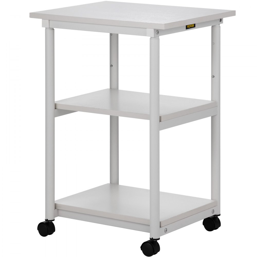 VEVOR Printer Stand, 3 Tiers, Rolling Machine Cart with Adjustable Shelf & Lockable Wheels, Mobile Printer Table for Fax Scanner File Book in Home Office, 18.9 x 15.35 x 30.31 inch, White