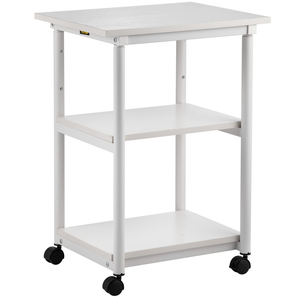 VEVOR Printer Stand, 3 Tiers, Rolling Machine Cart with Adjustable Shelf & Lockable Wheels, Mobile Printer Table for Fax Scanner File Book in Home Office, 18.9 x 15.35 x 30.31 inch, White