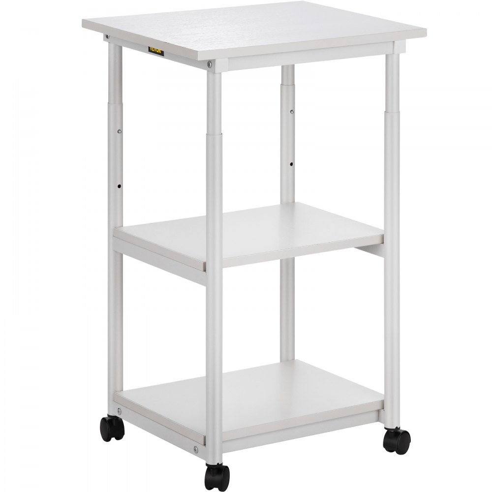 VEVOR Printer Stand, 3 Tiers, Rolling Machine Cart with Adjustable Shelf & Lockable Wheels, Mobile Printer Table for Fax Scanner File Book in Home Office, 18.9 x 15.35 x 30.31 inch, White