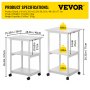VEVOR Printer Stand, 3 Tiers, Rolling Machine Cart with Adjustable Shelf & Lockable Wheels, Mobile Printer Table for Fax Scanner File Book in Home Office, 18.9 x 15.35 x 30.31 inch, White