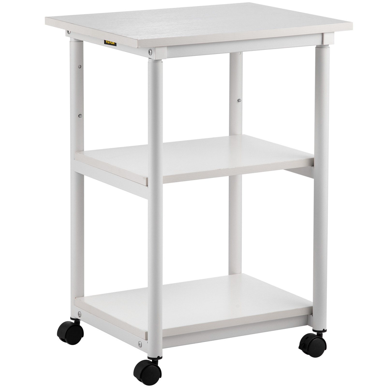 VEVOR Printer Stand, 3 Tiers, Rolling Machine Cart with Adjustable Shelf & Lockable Wheels, Mobile Printer Table for Fax Scanner File Book in Home Office, 18.9 x 15.35 x 30.31 inch, White