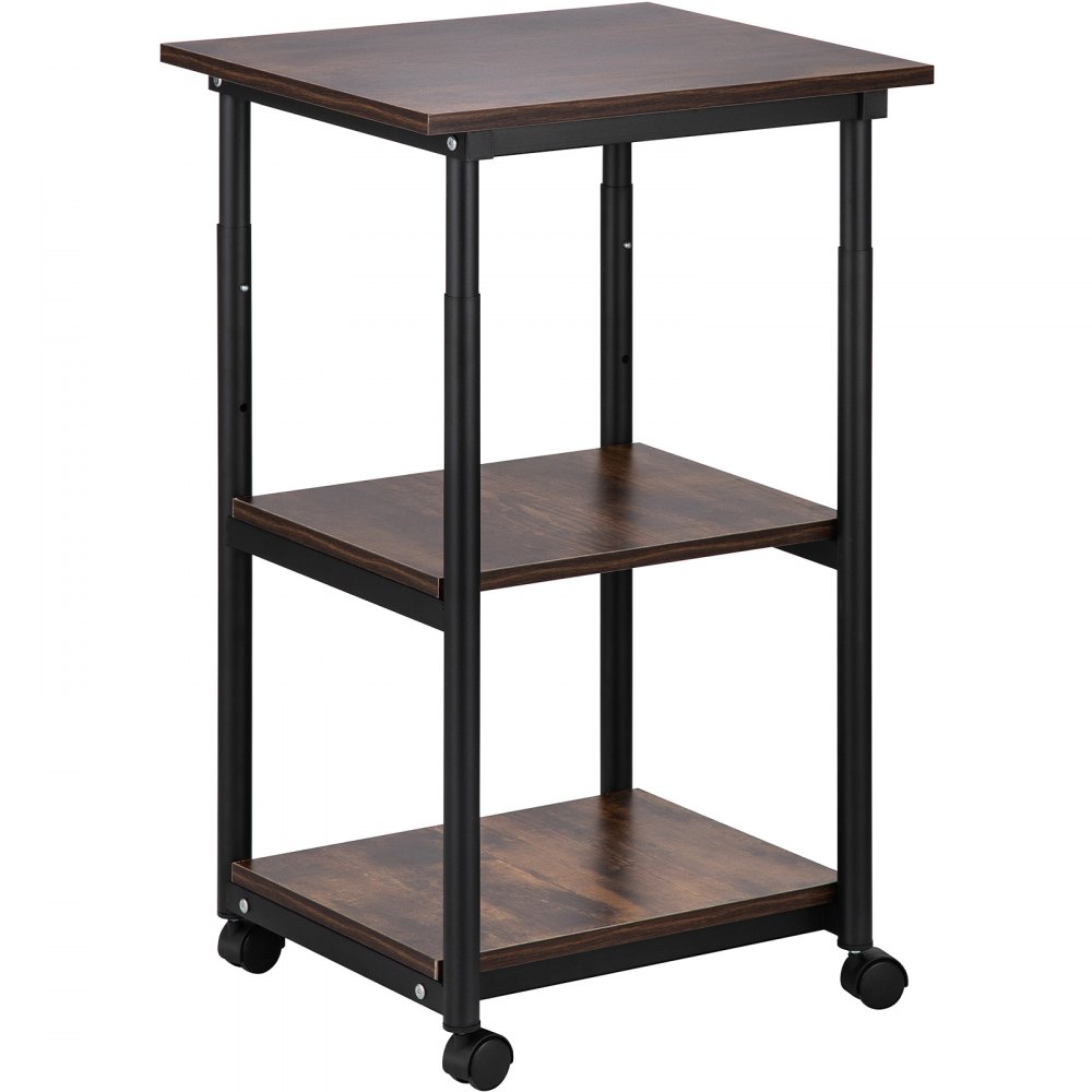 VEVOR Printer Stand, 3 Tiers, 48 x 39 x 77 cm, Rolling Machine Cart with Adjustable Shelf & Lockable Wheels, Mobile Printer Table for Fax Scanner File Book in Home Office, Black & Brown