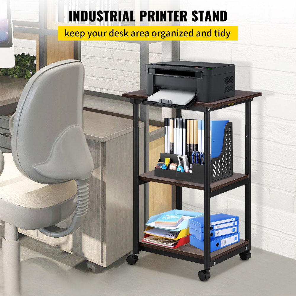 Printer Stand-2-Tier Under Desk Table for Fax Scanner Printer Office Supplies-Compact and Mobile with Wheels for Portable Storage by Home-Complete