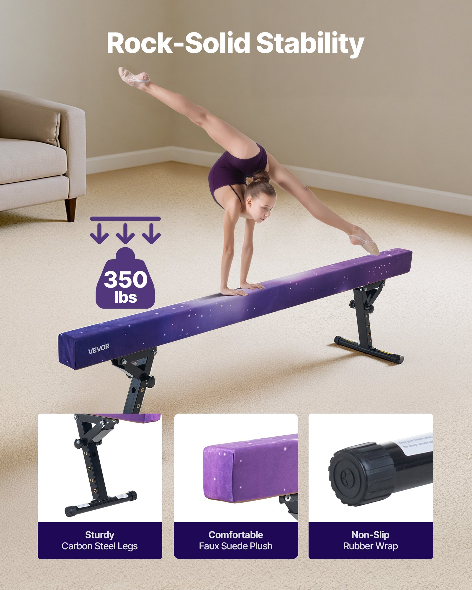 VEVOR Adjustable Balane Beam For Kids 8FT Gymnastics Beam High And vevor-adjustable-balane-beam-for-kids-8ft-gymnastics-beam-high-and