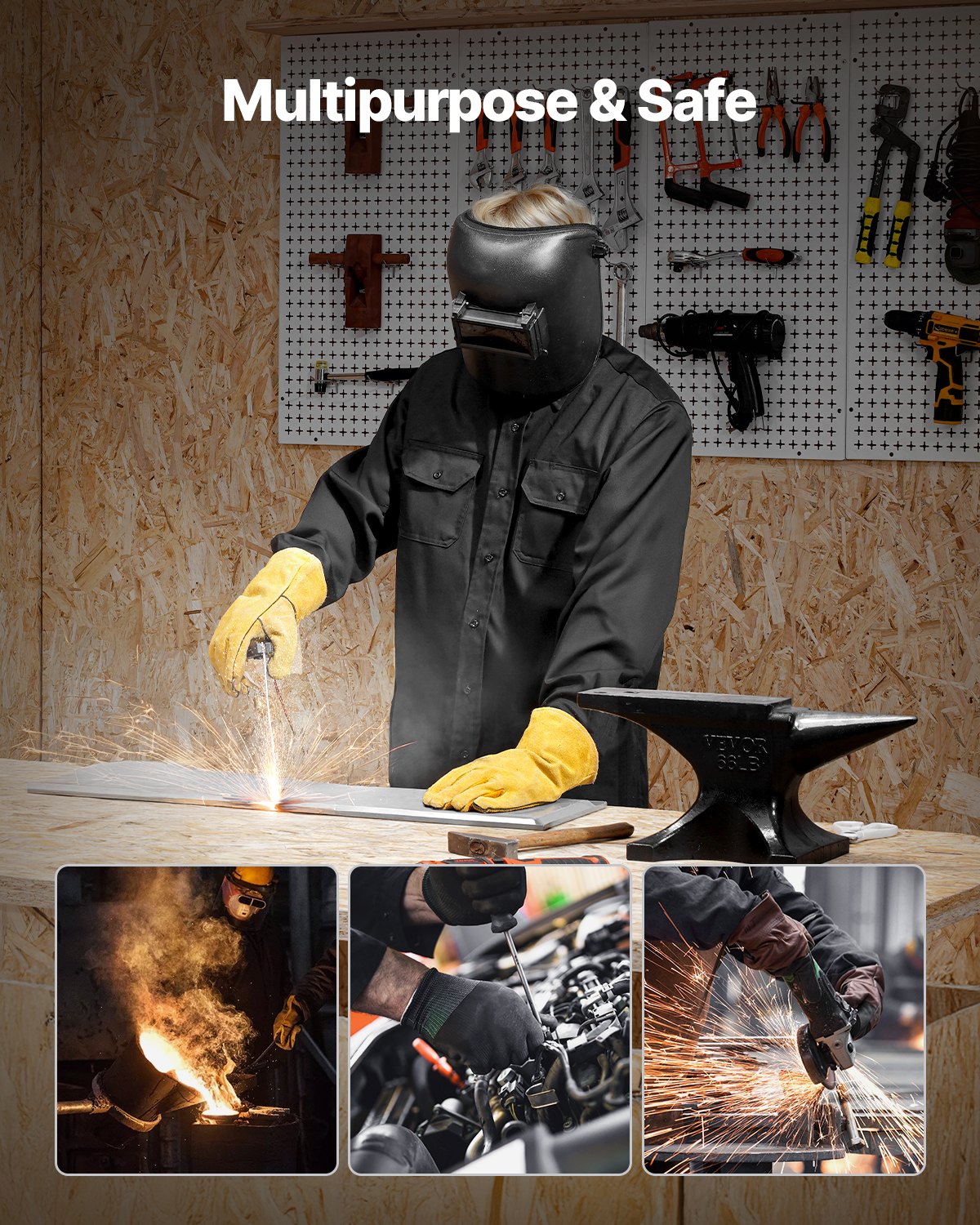 VEVOR Flame-Resistant Welding Jacket - XL Size, 7oz. FR Cotton Welding Jacket, Machine Washable Heat-Resistant Safety Jacket with Collar, Adjustable Cuffs & Pockets, Meet ATPV 9.2 Cal/cm² Arc Rating