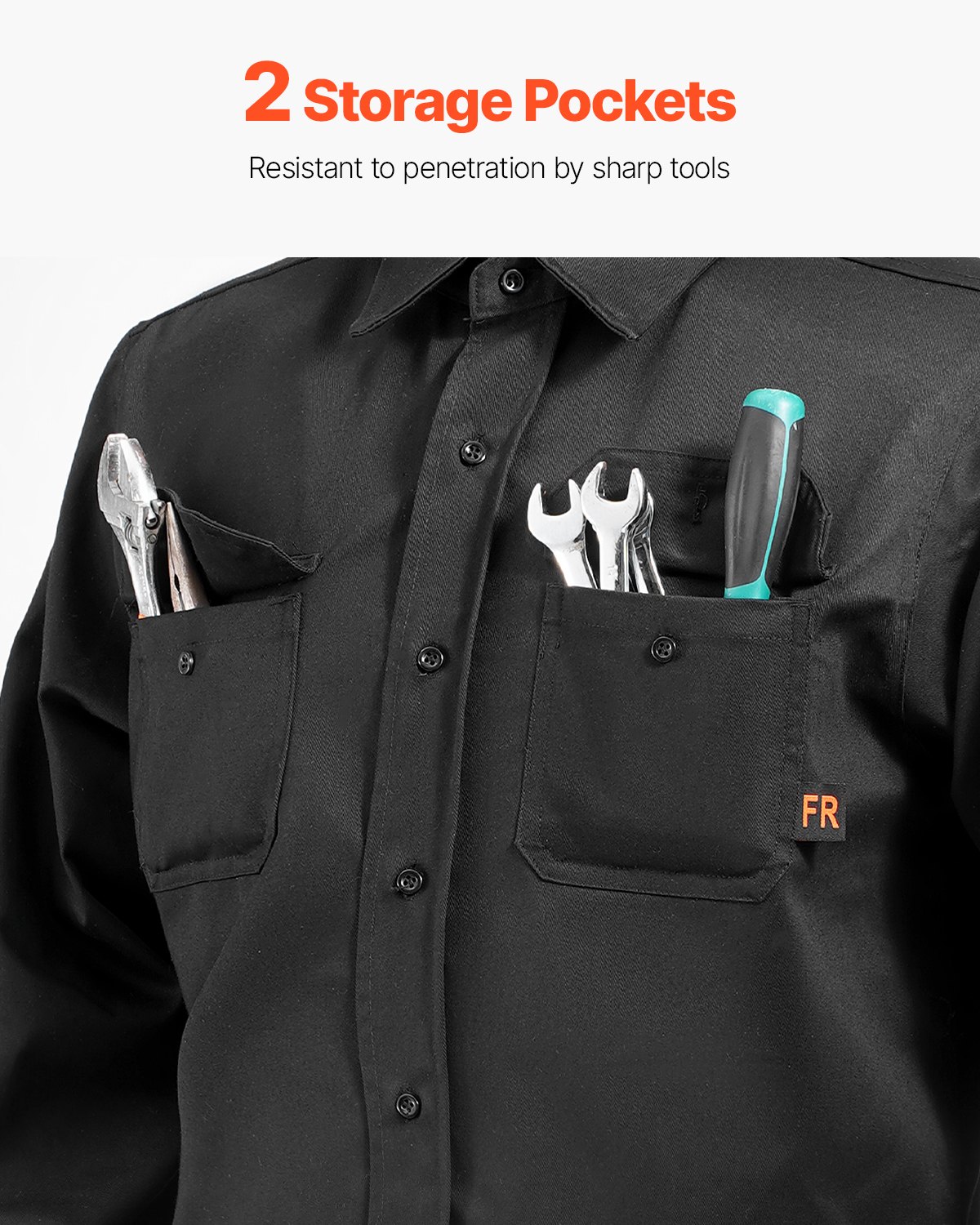 VEVOR Flame-Resistant Welding Jacket - L Size, 7oz. FR Cotton Welding Jacket, Machine Washable Heat-Resistant Safety Jacket with Collar, Adjustable Cuffs & 2 Pockets, Meet ATPV 9.2 Cal/cm² Arc Rating