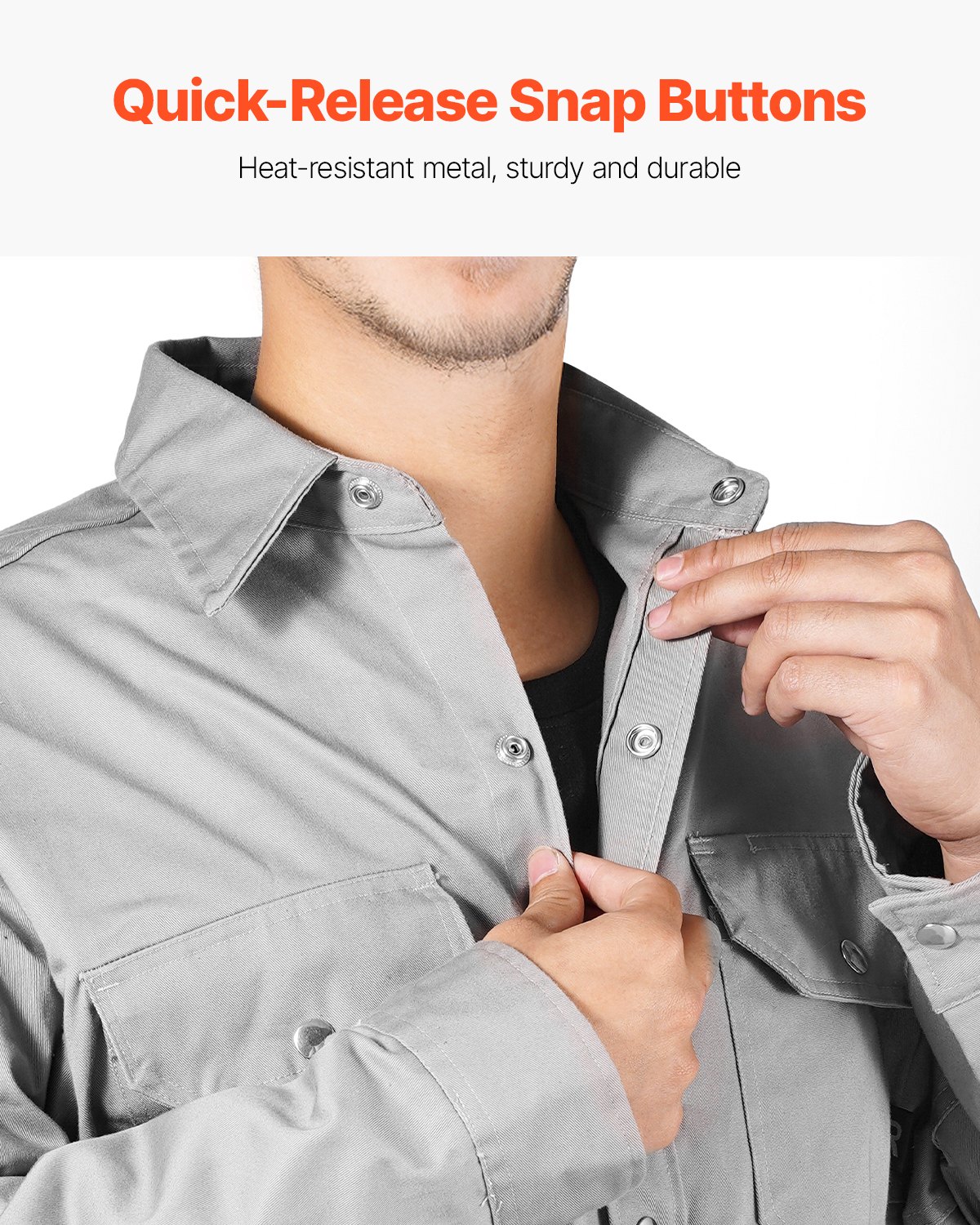 VEVOR FR Welding Jacket - XXL Size, 7oz. Flame-Resistant Cotton Welding Jacket, Machine Washable Heat-Resistant Safety Jacket with Metal Snap Button & Adjustable Cuff, Meet ATPV 9.2 Cal/cm² Arc Rating