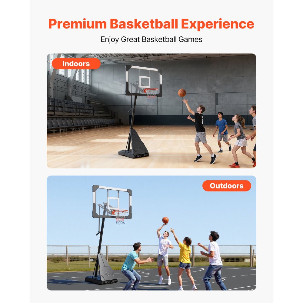 VEVOR Portable Basketball Stand, 8.04 to 10 ft Height Adjustment Basketball Hoop & Goal, Basketballs Hoop Outdoor with 44 inch PC Backboard for Kids, Adults in Schools, Parks, Indoor & Outdoor Use