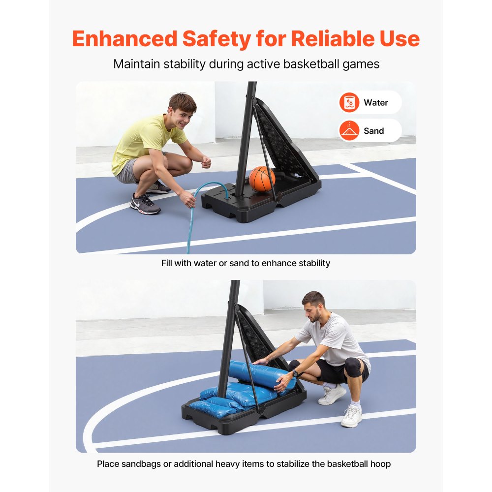 VEVOR Portable Basketball Stand, 8.04 to 10 ft Height Adjustment Basketball Hoop & Goal, Basketballs Hoop Outdoor with 44 inch PC Backboard for Kids, Adults in Schools, Parks, Indoor & Outdoor Use