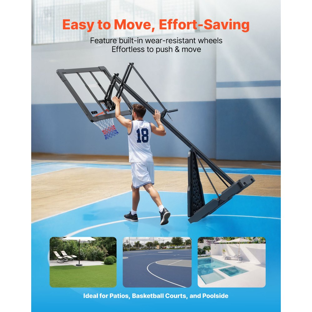 VEVOR Portable Basketball Stand, 8.04 to 10 ft Height Adjustment Basketball Hoop & Goal, Basketballs Hoop Outdoor with 44 inch PC Backboard for Kids, Adults in Schools, Parks, Indoor & Outdoor Use