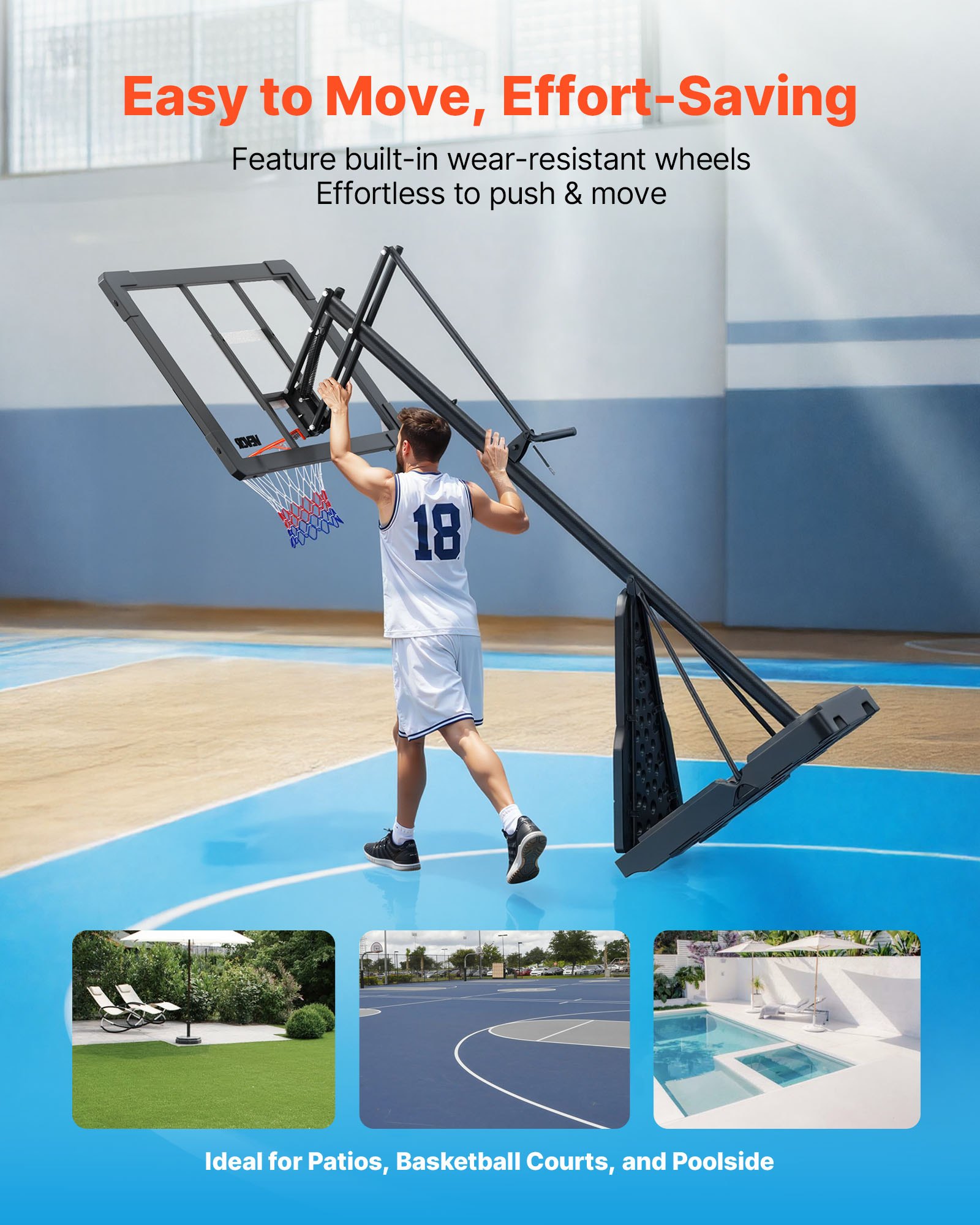 VEVOR Portable Basketball Stand, 8.04 to 10 ft Height Adjustment Basketball Hoop & Goal, Basketballs Hoop Outdoor with 44 inch PC Backboard for Kids, Adults in Schools, Parks, Indoor & Outdoor Use