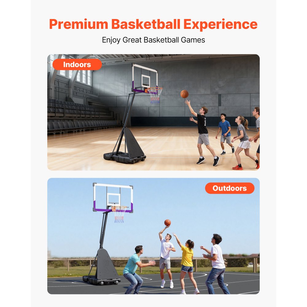 VEVOR Portable Basketball Stand, 10 ft Height Adjustment Basketball Hoop & Goal, Basketballs Hoop Outdoor with 48 inch PC Backboard for Kids, Adults in Schools, Parks,  Indoor & Outdoor Use