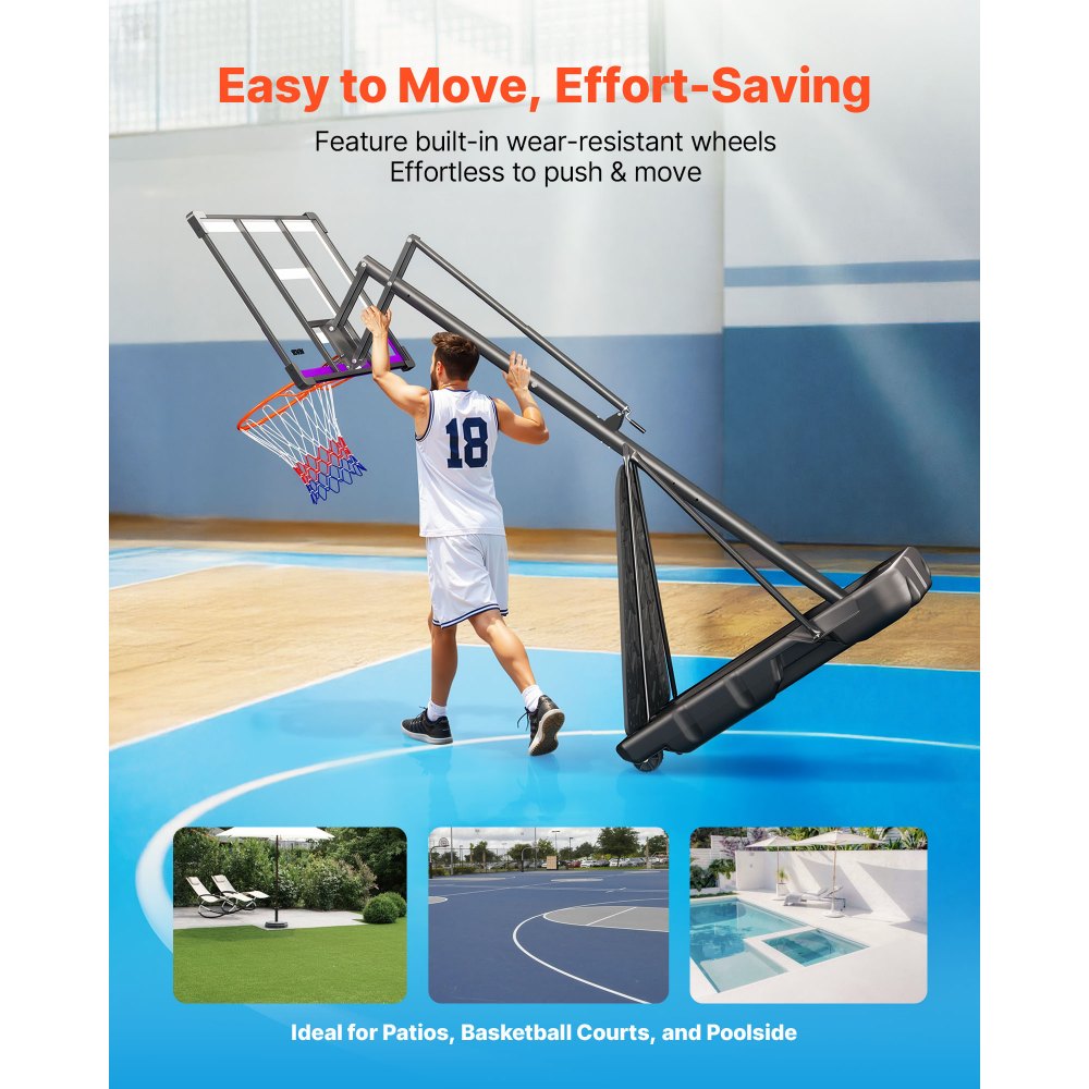 VEVOR Portable Basketball Stand, 10 ft Height Adjustment Basketball Hoop & Goal, Basketballs Hoop Outdoor with 48 inch PC Backboard for Kids, Adults in Schools, Parks,  Indoor & Outdoor Use