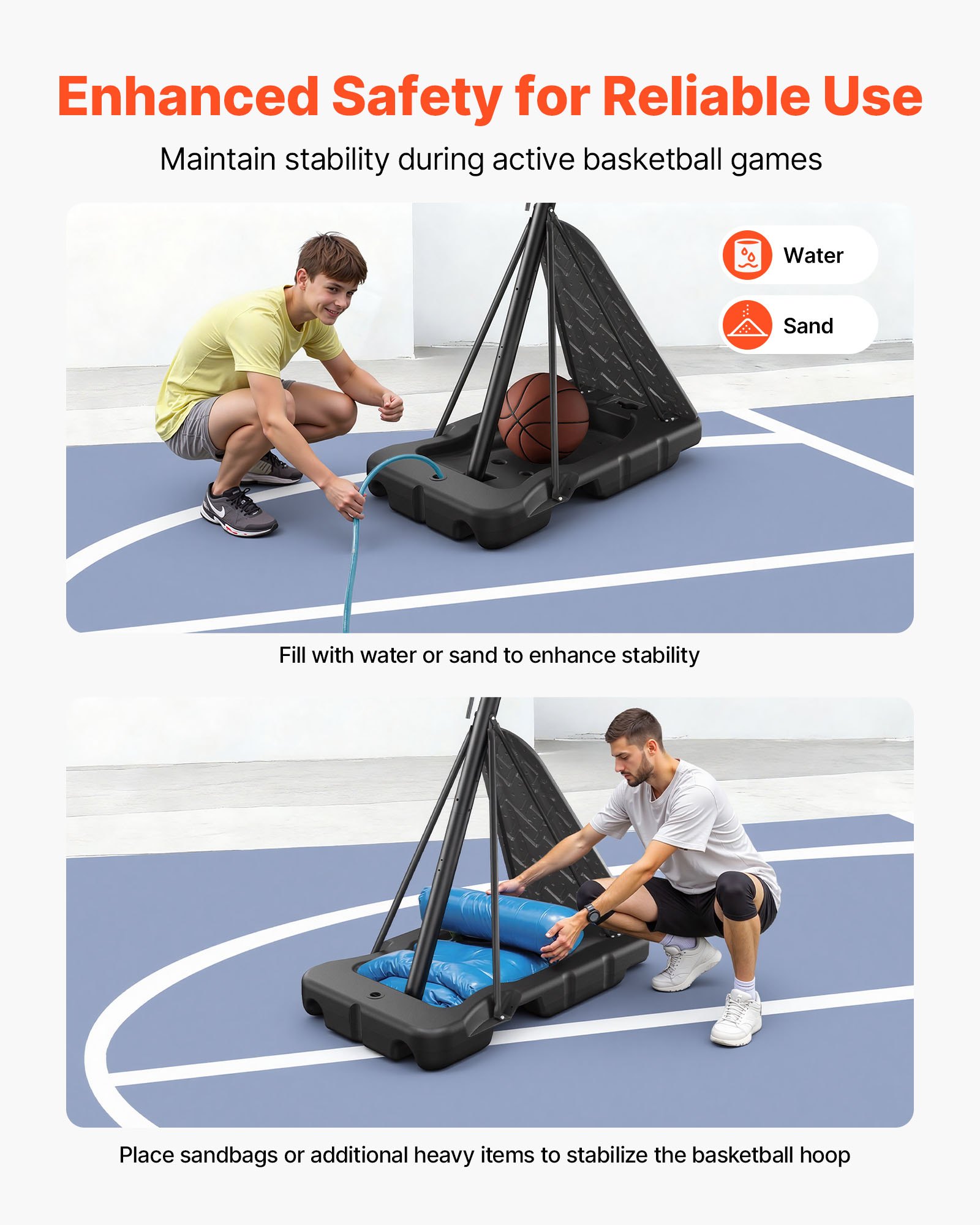 VEVOR Portable Basketball Stand, 10 ft Height Adjustment Basketball Hoop & Goal, Basketballs Hoop Outdoor with 48 inch PC Backboard for Kids, Adults in Schools, Parks,  Indoor & Outdoor Use
