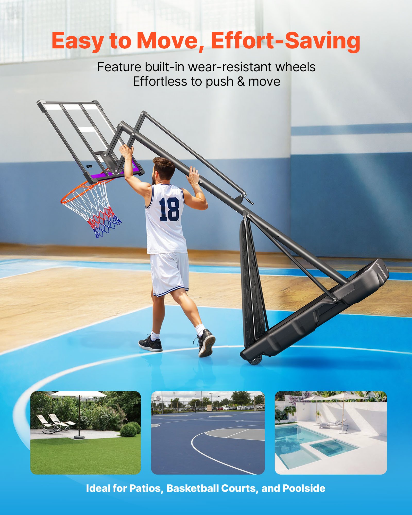 VEVOR Portable Basketball Stand, 10 ft Height Adjustment Basketball Hoop & Goal, Basketballs Hoop Outdoor with 48 inch PC Backboard for Kids, Adults in Schools, Parks,  Indoor & Outdoor Use