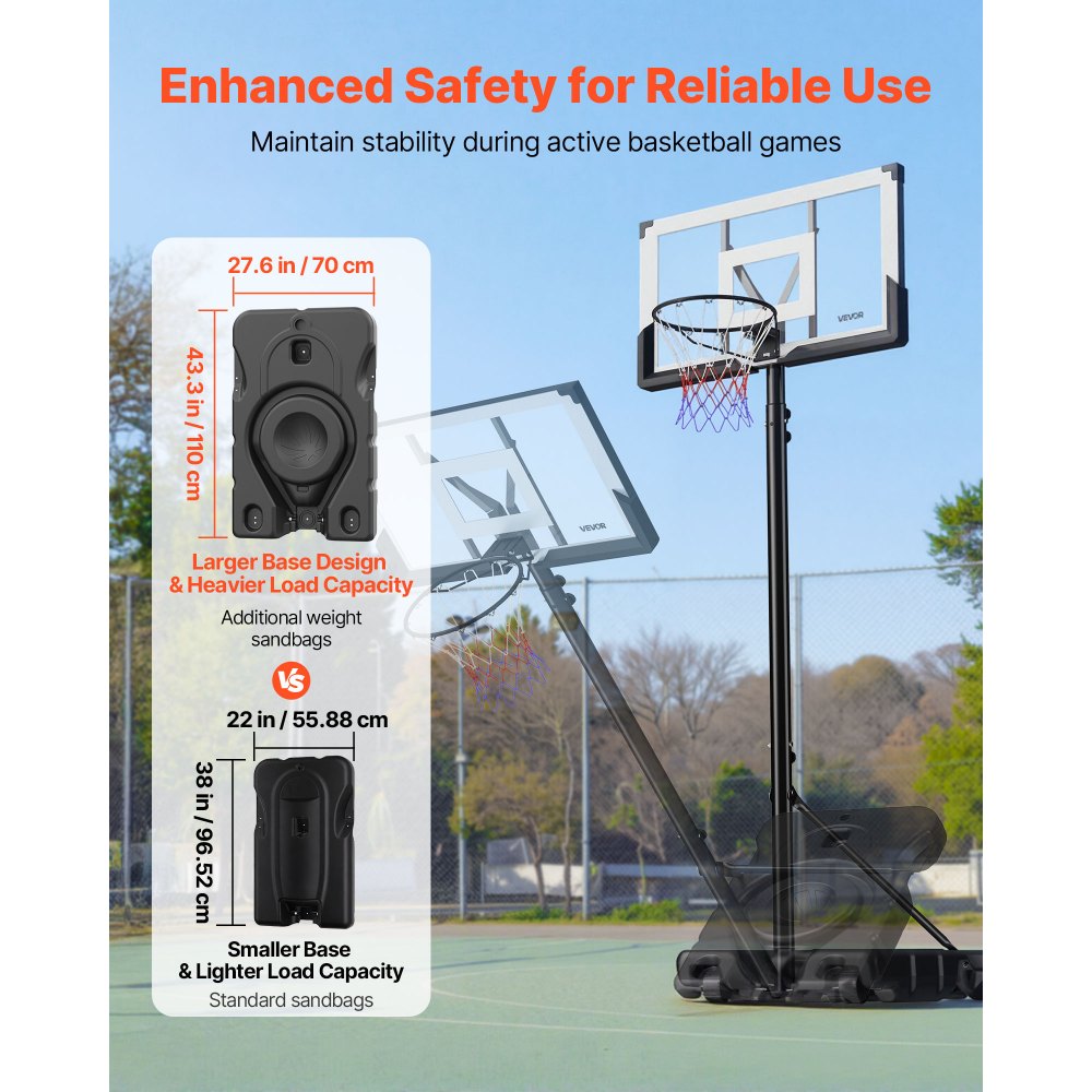 VEVOR Portable Basketball Stand, 10 ft Height Adjustment Basketball Hoop & Goal, Portable Basketballs Hoop with 48 inch PC Backboard & Wheels for Kids, Teens, Adults in Driveways, Pools, Schools