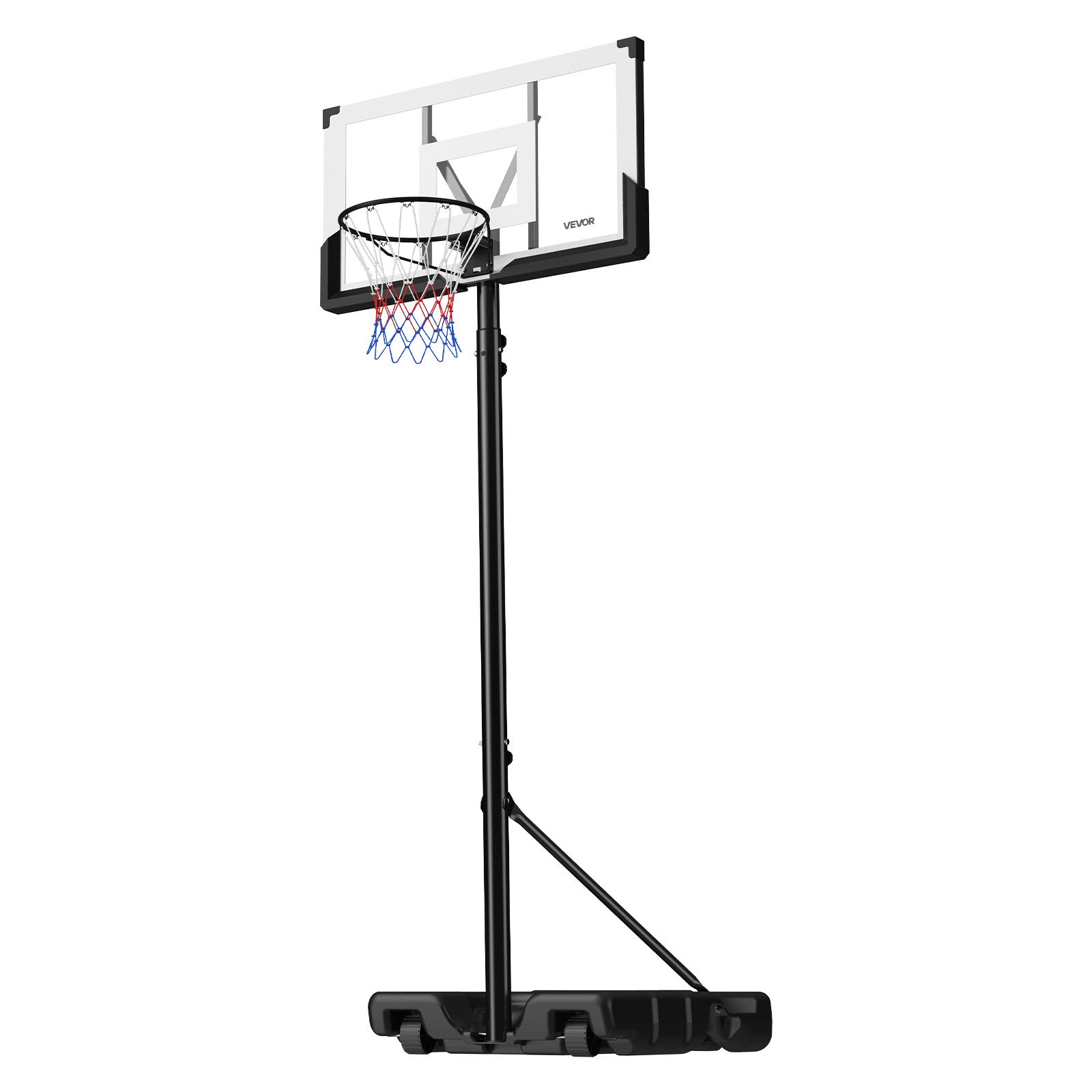 VEVOR Portable Basketball Stand, 10 ft Height Adjustment Basketball Hoop & Goal, Portable Basketballs Hoop with 48 inch PC Backboard & Wheels for Kids, Teens, Adults in Driveways, Pools, Schools