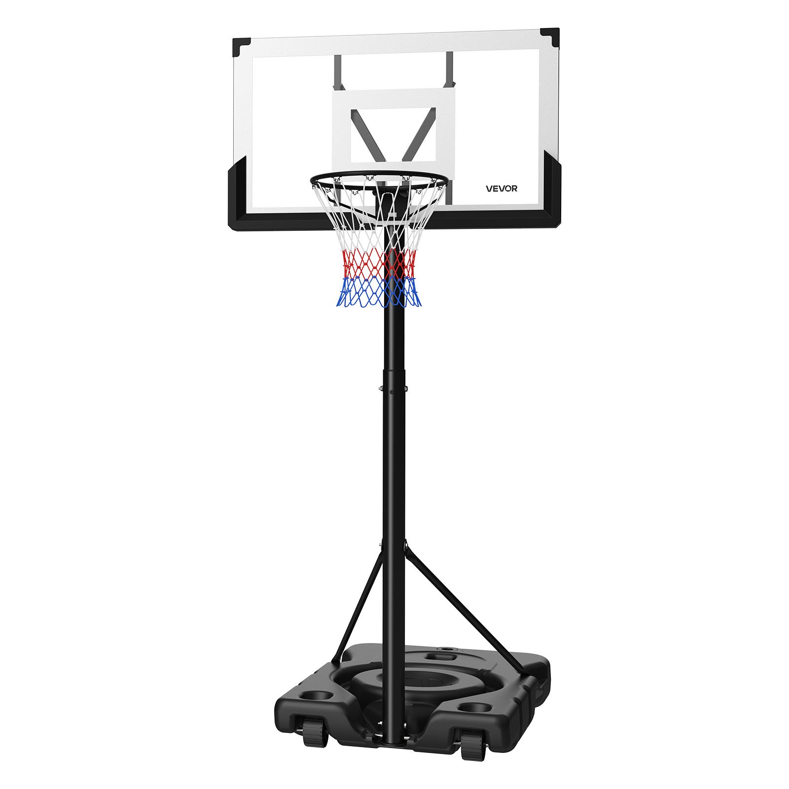 VEVOR Portable Basketball Stand, 10 ft Height Adjustment Basketball Hoop & Goal, Portable Basketballs Hoop with 48 inch PC Backboard & Wheels for Kids, Teens, Adults in Driveways, Pools, Schools