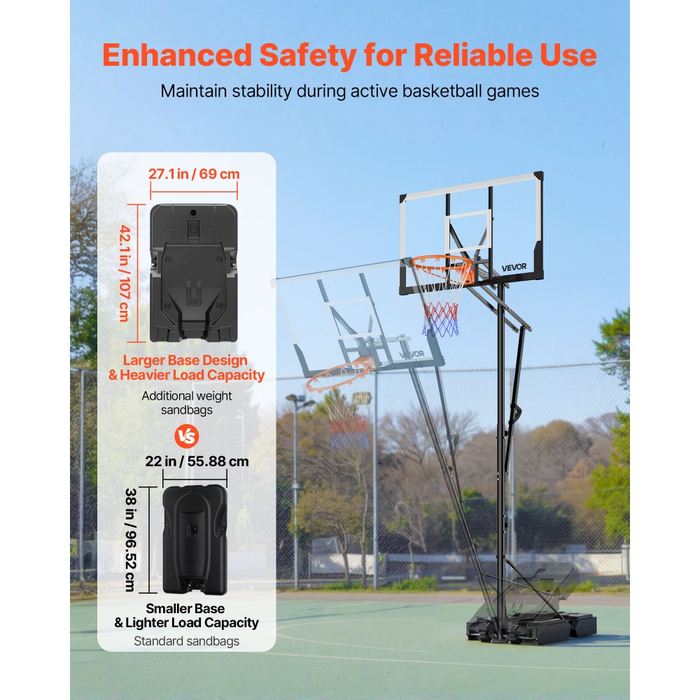 VEVOR Portable Basketball Stand, 5.25 to 10 ft Height Adjustment Basketball Hoop & Goal, Portable Basketballs Hoop with 48 inch PC Backboard & Wheels for Kids, Teens, Adults in Driveways, Pools