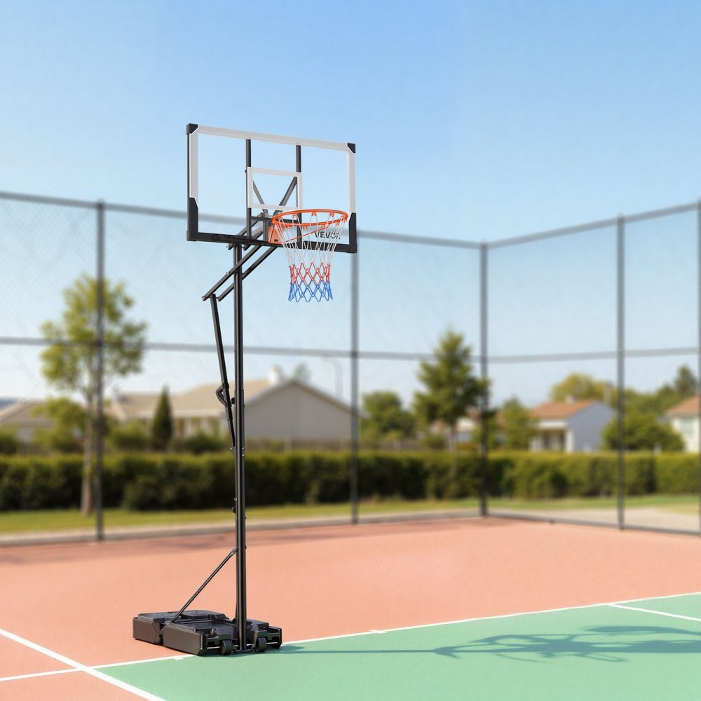 VEVOR Portable Basketball Stand, 5.25 to 10 ft Height Adjustment Basketball Hoop & Goal, Portable Basketballs Hoop with 48 inch PC Backboard & Wheels for Kids, Teens, Adults in Driveways, Pools