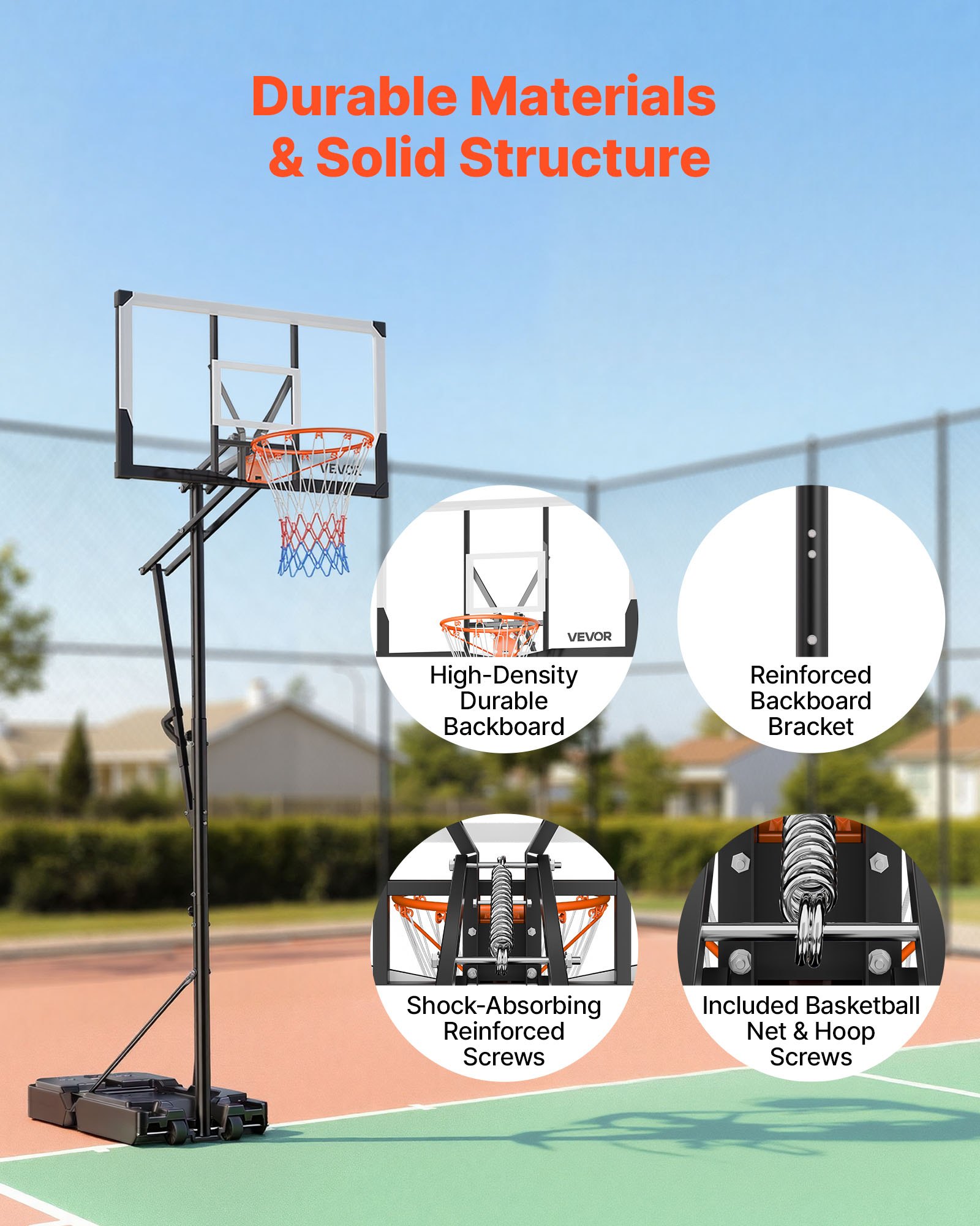 VEVOR Portable Basketball Stand, 5.25 to 10 ft Height Adjustment Basketball Hoop & Goal, Portable Basketballs Hoop with 48 inch PC Backboard & Wheels for Kids, Teens, Adults in Driveways, Pools