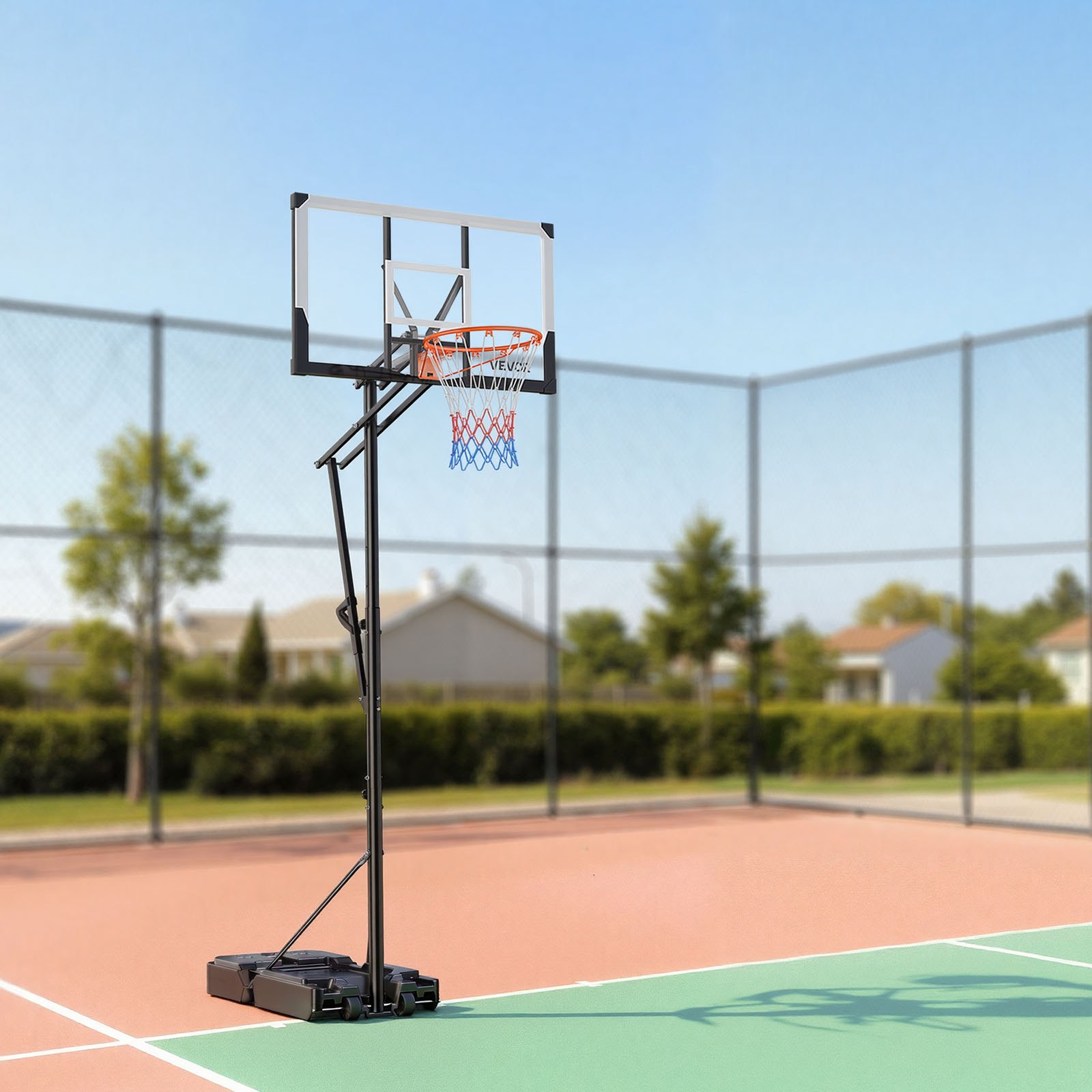 VEVOR Portable Basketball Stand, 5.25 to 10 ft Height Adjustment Basketball Hoop & Goal, Portable Basketballs Hoop with 48 inch PC Backboard & Wheels for Kids, Teens, Adults in Driveways, Pools