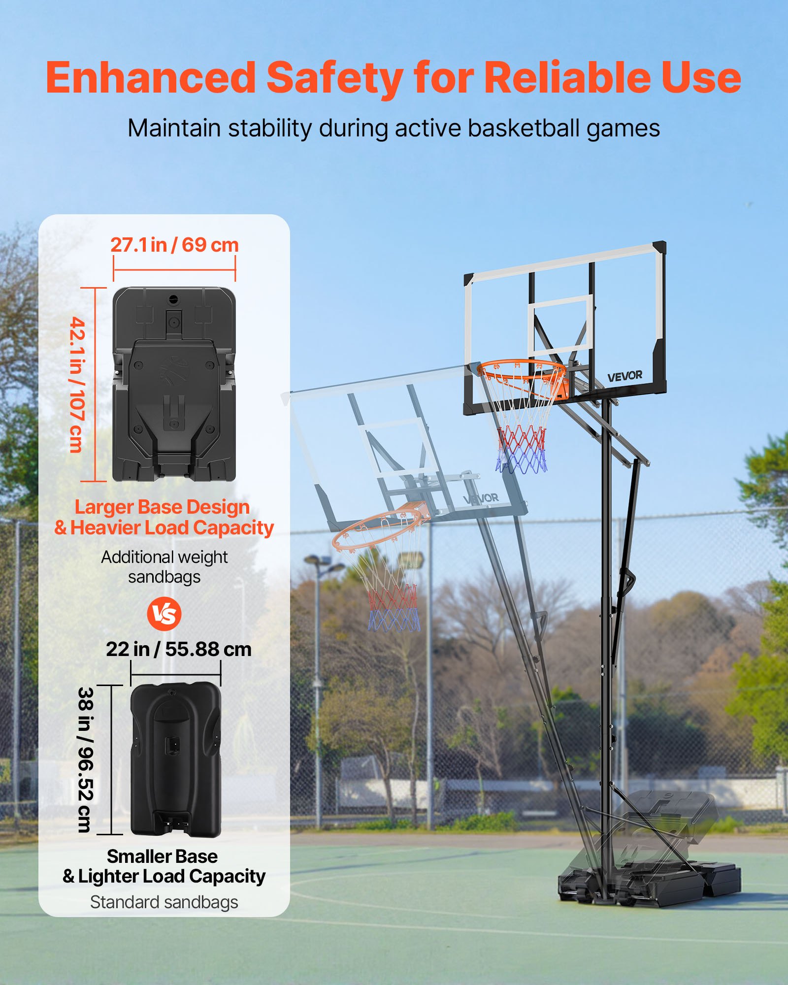 VEVOR Portable Basketball Stand, 5.25 to 10 ft Height Adjustment Basketball Hoop & Goal, Portable Basketballs Hoop with 48 inch PC Backboard & Wheels for Kids, Teens, Adults in Driveways, Pools