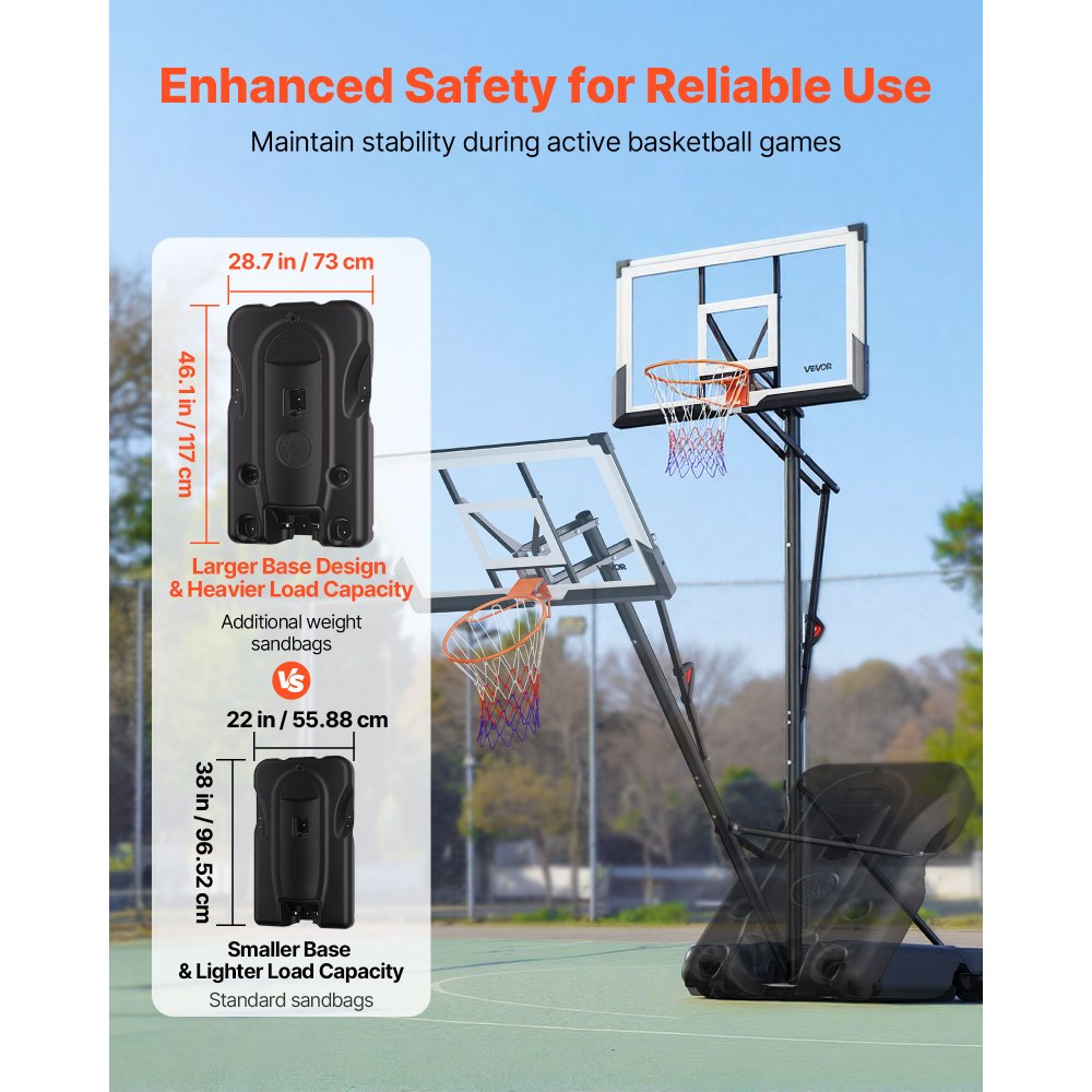 VEVOR Portable Basketball Stand, 10 ft Height Adjustment Basketball Hoop & Goal, Portable Basketballs Hoop with 54 inch PC Backboard & Wheels for Kids, Teens, Adults in Driveways, Pools, Schools