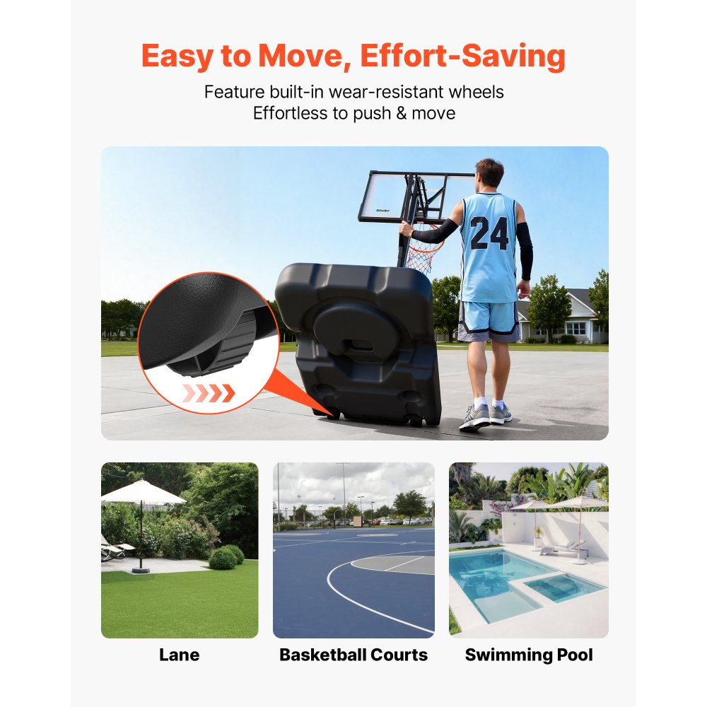 VEVOR Portable Basketball Stand, 10 ft Height Adjustment Basketball Hoop & Goal, Portable Basketballs Hoop with 54 inch PC Backboard & Wheels for Kids, Teens, Adults in Driveways, Pools, Schools