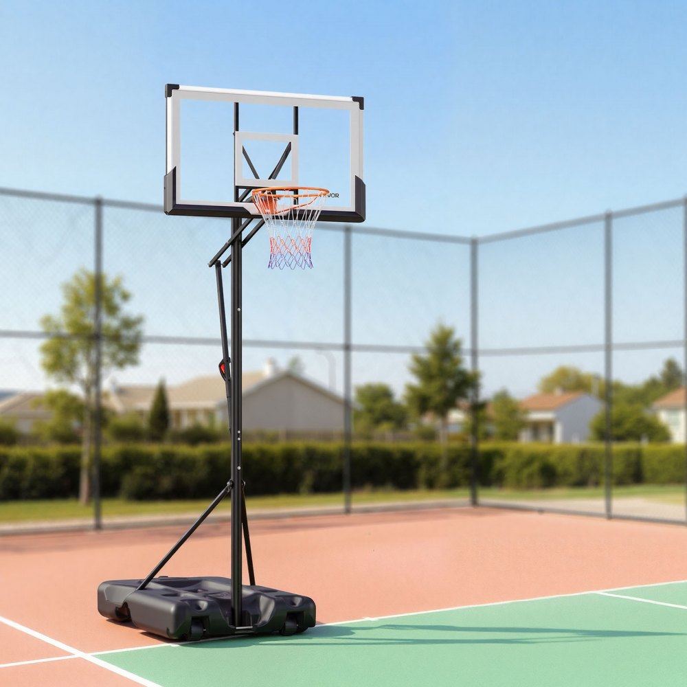 VEVOR Portable Basketball Stand, 10 ft Height Adjustment Basketball Hoop & Goal, Portable Basketballs Hoop with 54 inch PC Backboard & Wheels for Kids, Teens, Adults in Driveways, Pools, Schools