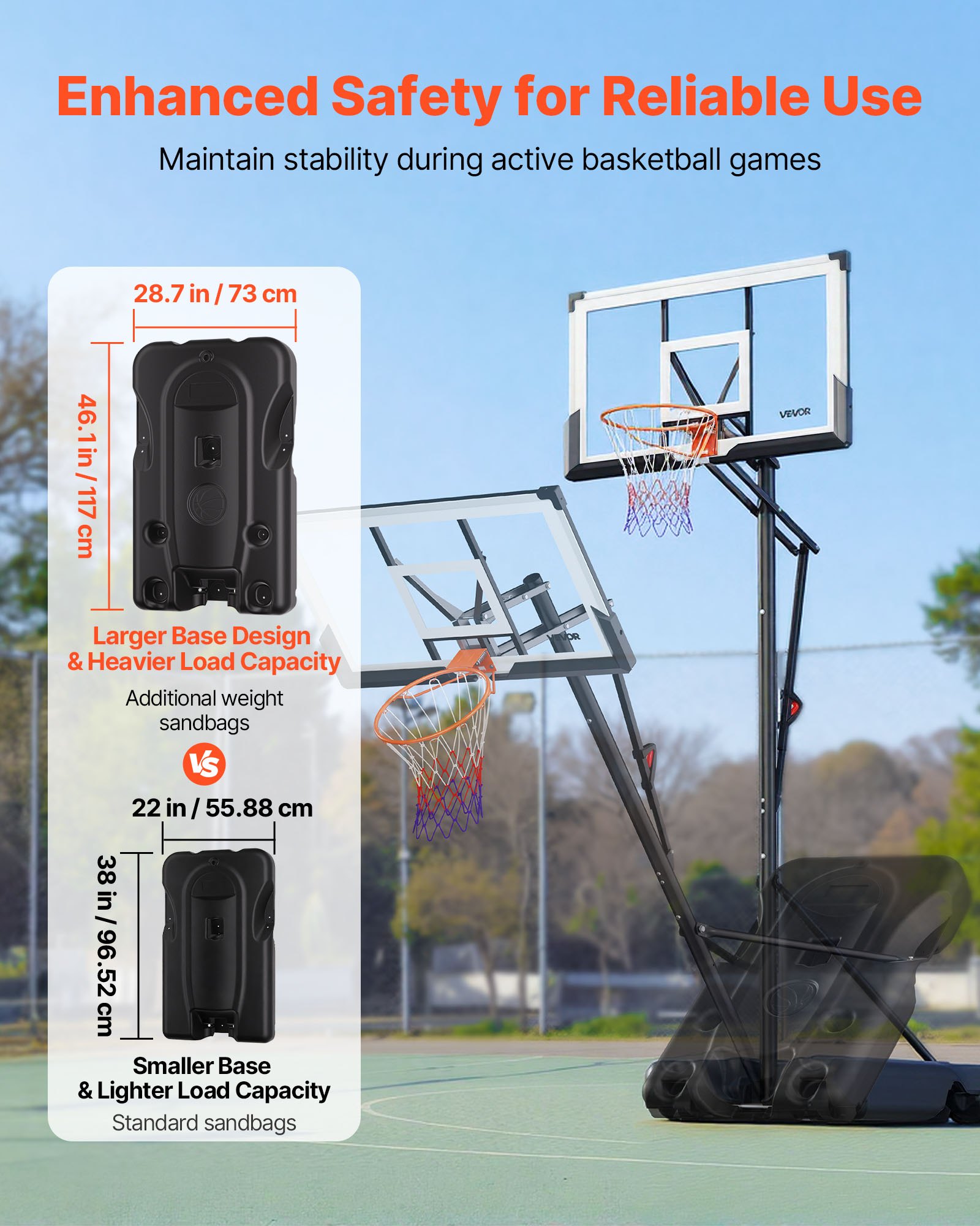 VEVOR Portable Basketball Stand, 10 ft Height Adjustment Basketball Hoop & Goal, Portable Basketballs Hoop with 54 inch PC Backboard & Wheels for Kids, Teens, Adults in Driveways, Pools, Schools