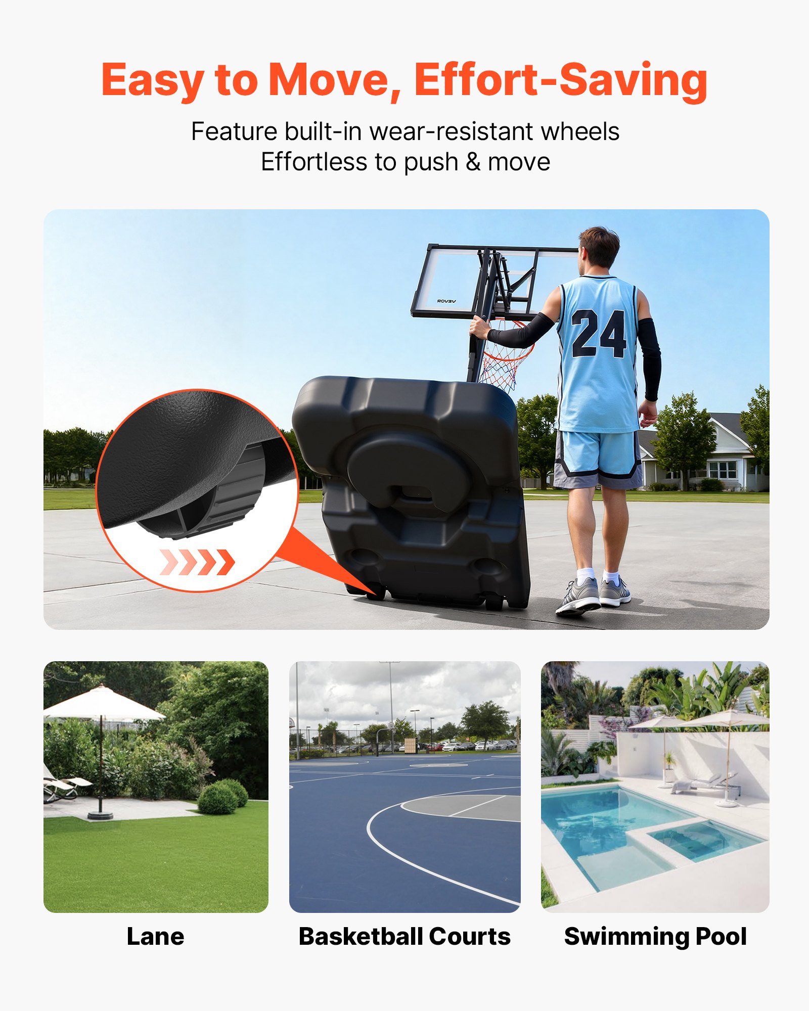 VEVOR Portable Basketball Stand, 10 ft Height Adjustment Basketball Hoop & Goal, Portable Basketballs Hoop with 54 inch PC Backboard & Wheels for Kids, Teens, Adults in Driveways, Pools, Schools