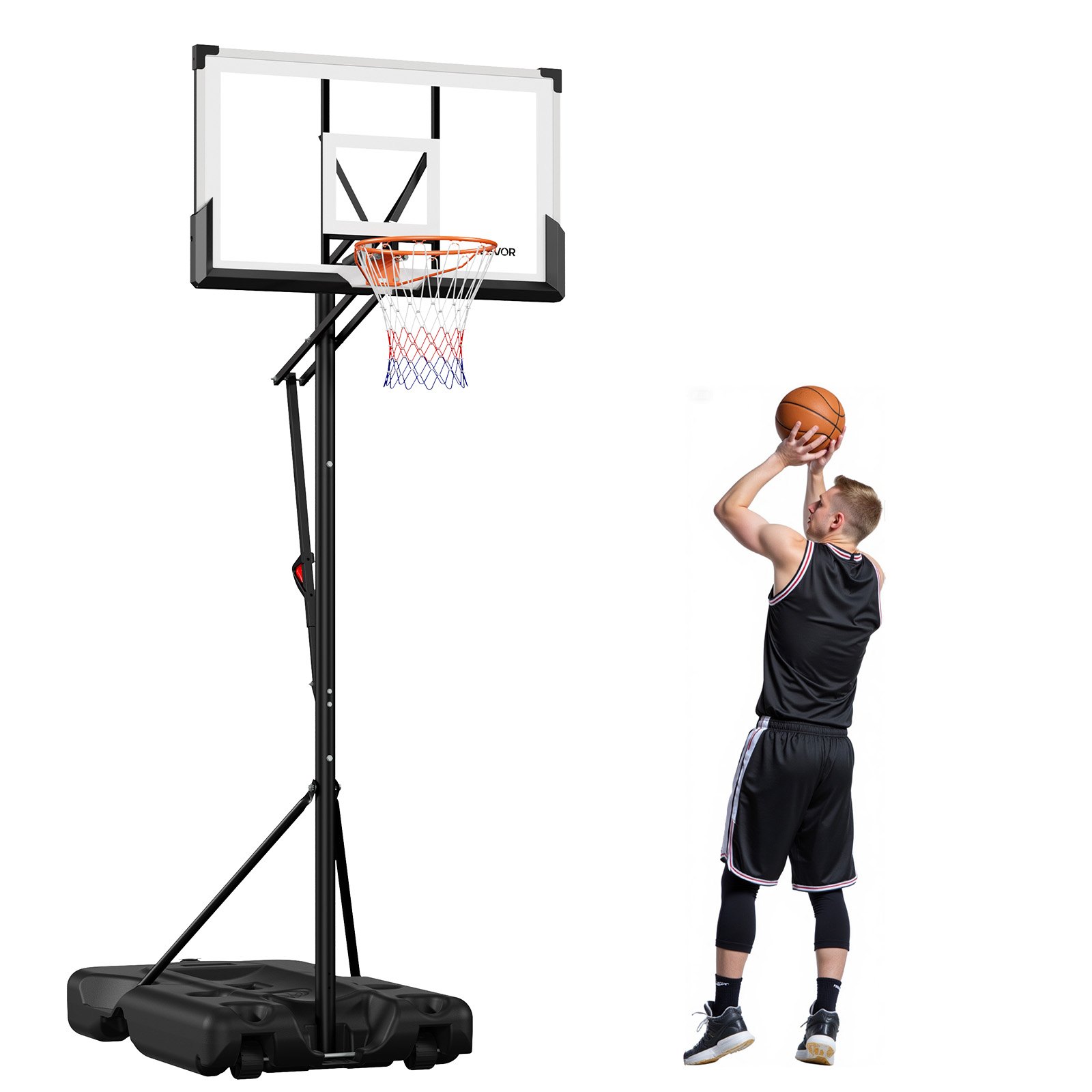 VEVOR Portable Basketball Stand, 10 ft Height Adjustment Basketball Hoop & Goal, Portable Basketballs Hoop with 54 inch PC Backboard & Wheels for Kids, Teens, Adults in Driveways, Pools, Schools