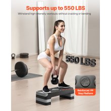 Aerobic Exercise Step Platform Height Adjustable Workout Stepper 4 Riser Gray